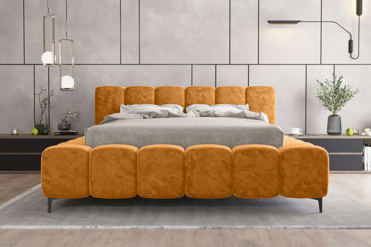 POLSTERBETT COZY Chenille Goldfarben 180/200 cm - Goldfarben/Schwarz, Textil/Metall (180/200cm) - 99rooms