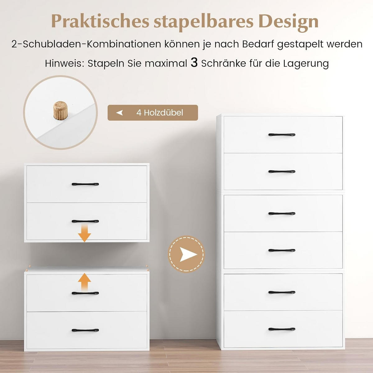KOMMODE Weiß - Weiß, Holz (34/38/60cm) - COSTWAY