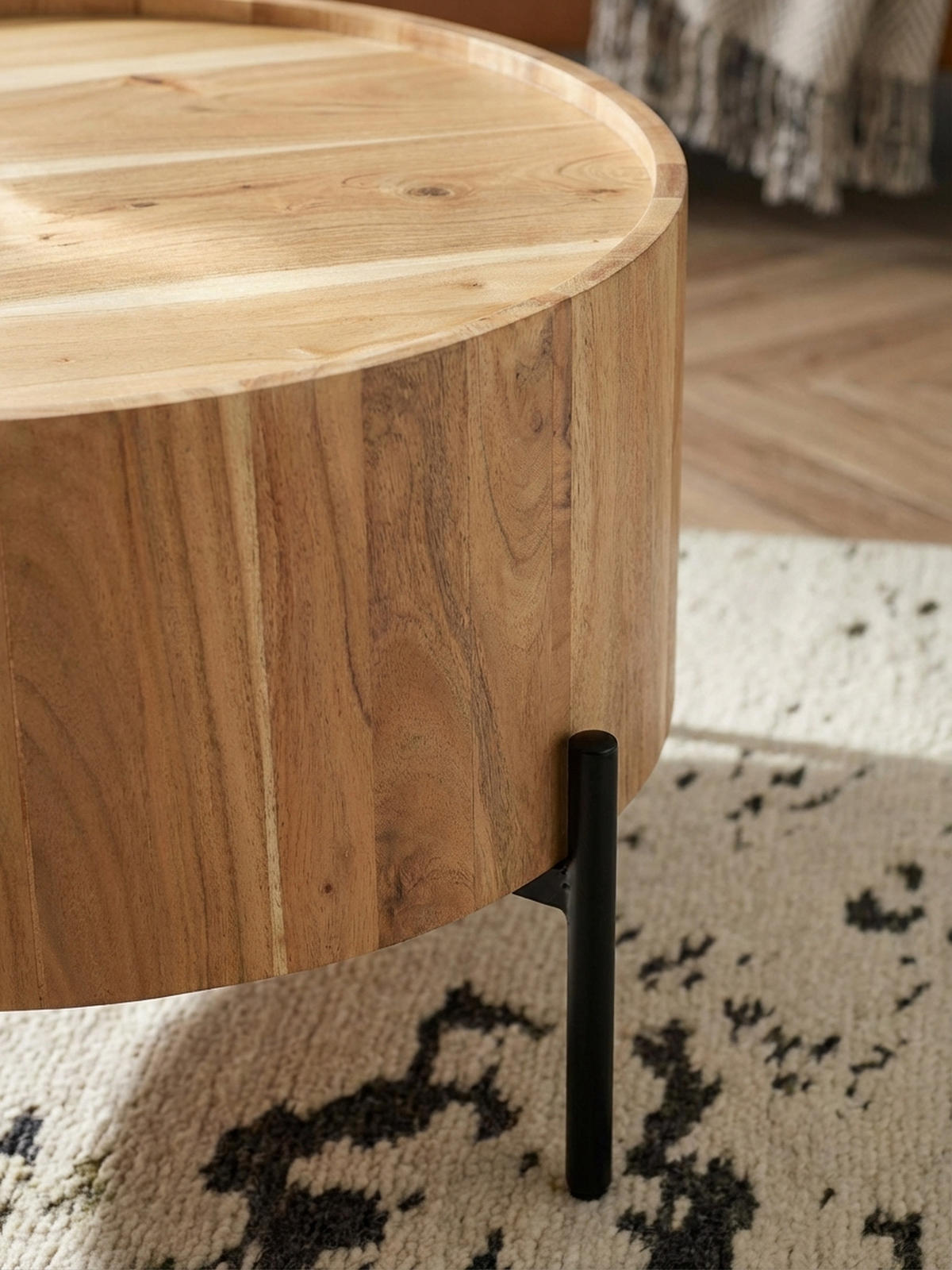 COUCHTISCH Akazie Massivholz Rund 60x60x41cm Metallgestell Braun/Schwarz - Schwarz/Akaziefarben, Holz/Metall (60/60/41cm) - KADIMA DESIGN