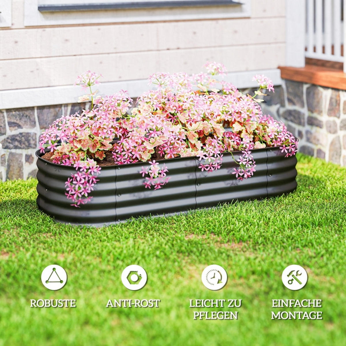 HOCHBEET 150x62x30 cm modular offen dunkelgrau - Dunkelgrau, Metall (150/30/62cm) - Fortuna Lai