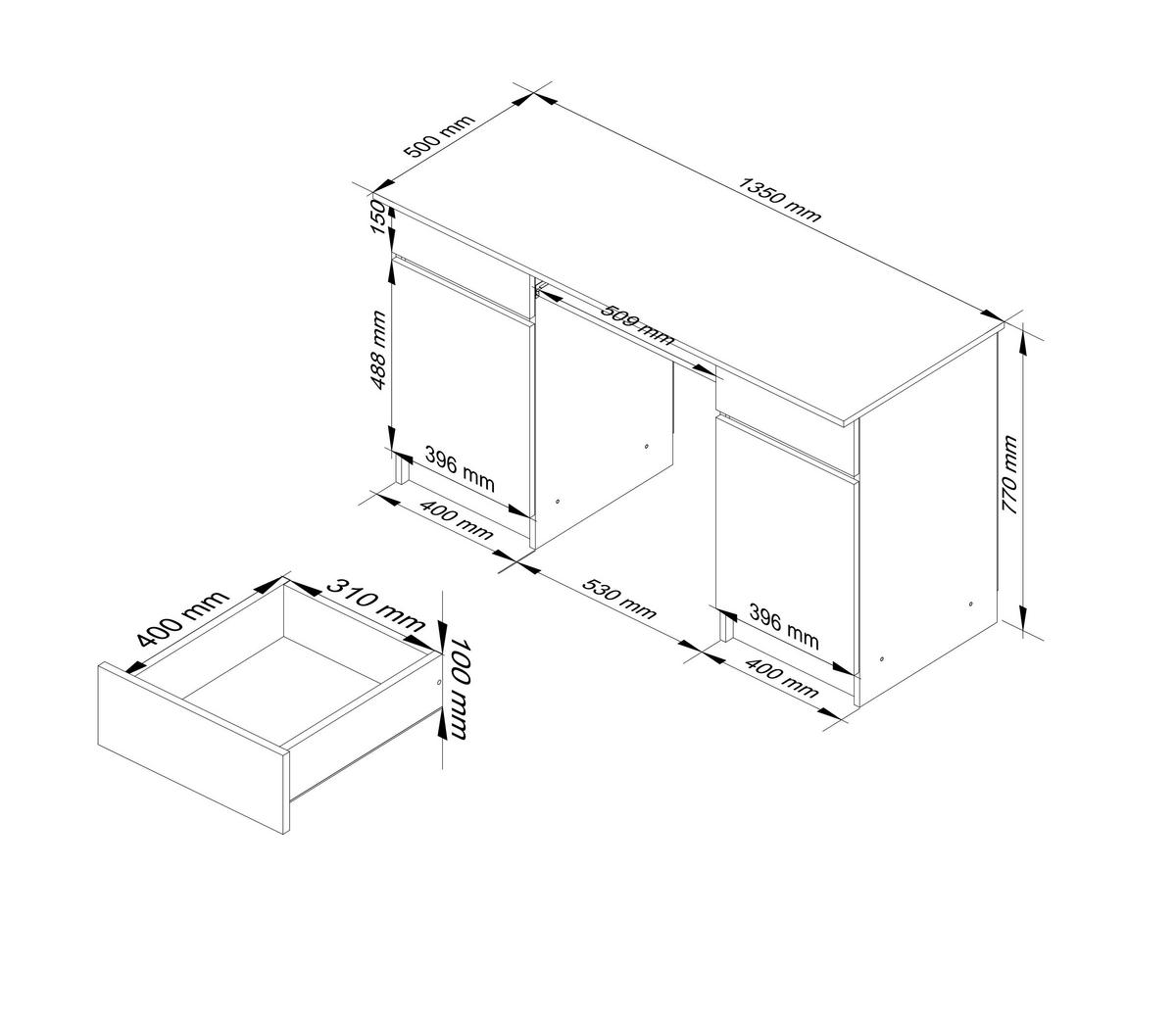 SCHREIBTISCH Weiß 135x50x77 cm - Weiß, Holzwerkstoff (50/135/77cm) - Akord