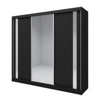 ŠATNÍ SKŘÍŇ S POSUVNÝMI DVEŘMI GRAZIA, 240/216/61 cm 3dveřová se zrcadlem, černá - černá, kompozitní dřevo (240/216/61cm) - MASSENO