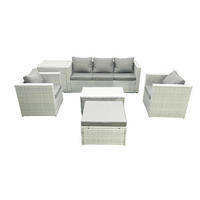 GARTENMÖBELSET mit 3-SITZER SOFA,COUCHTISCH Polyrattan Hellgrau-Mix 6-Sitzer - Hellgrau/Grau, Glas/Kunststoff - Fimous