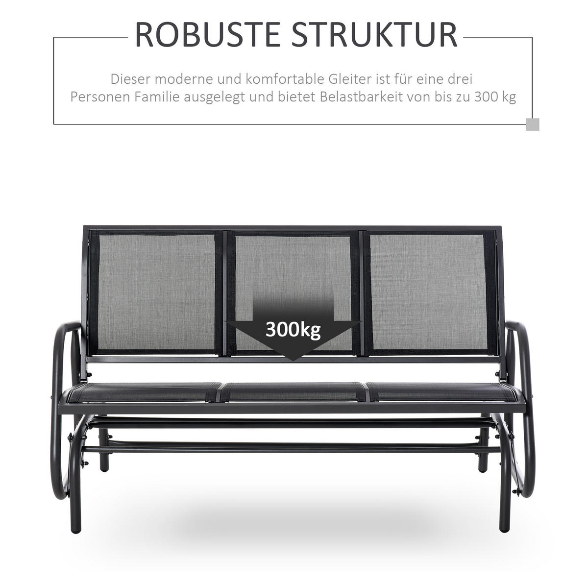 ZÁHRADNÁ hojdacia lavica 147/75/85 cm čierna z kovu pre 3 osoby s hojdacou funkciou - čierna, kov (75/85/147cm) - OKWISH