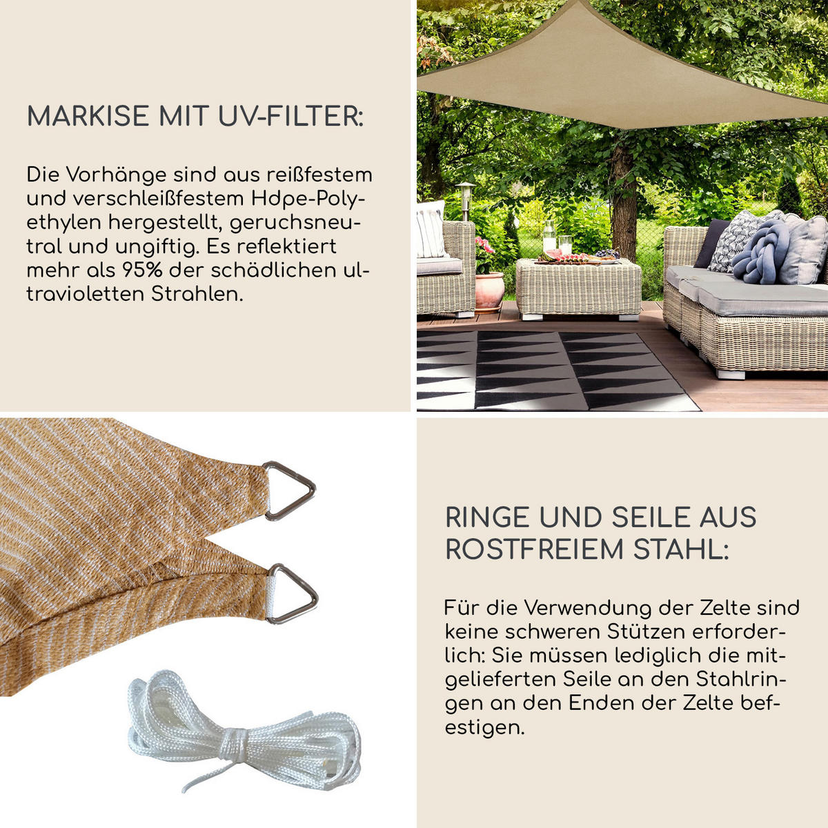 SONNENSEGEL Beige 300/400/1 cm - Beige, Kunststoff (300/400cm) - Mobili Rebecca