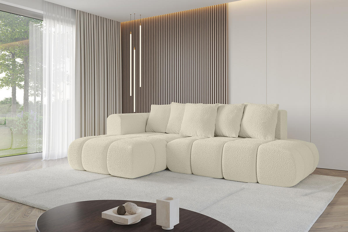ECKSOFA Ottomane Links CLOUD-L-v1 289x180x40 Beige Bouclé - Beige, Holzwerkstoff/Kunststoff (180/289cm) - ALTDECOR