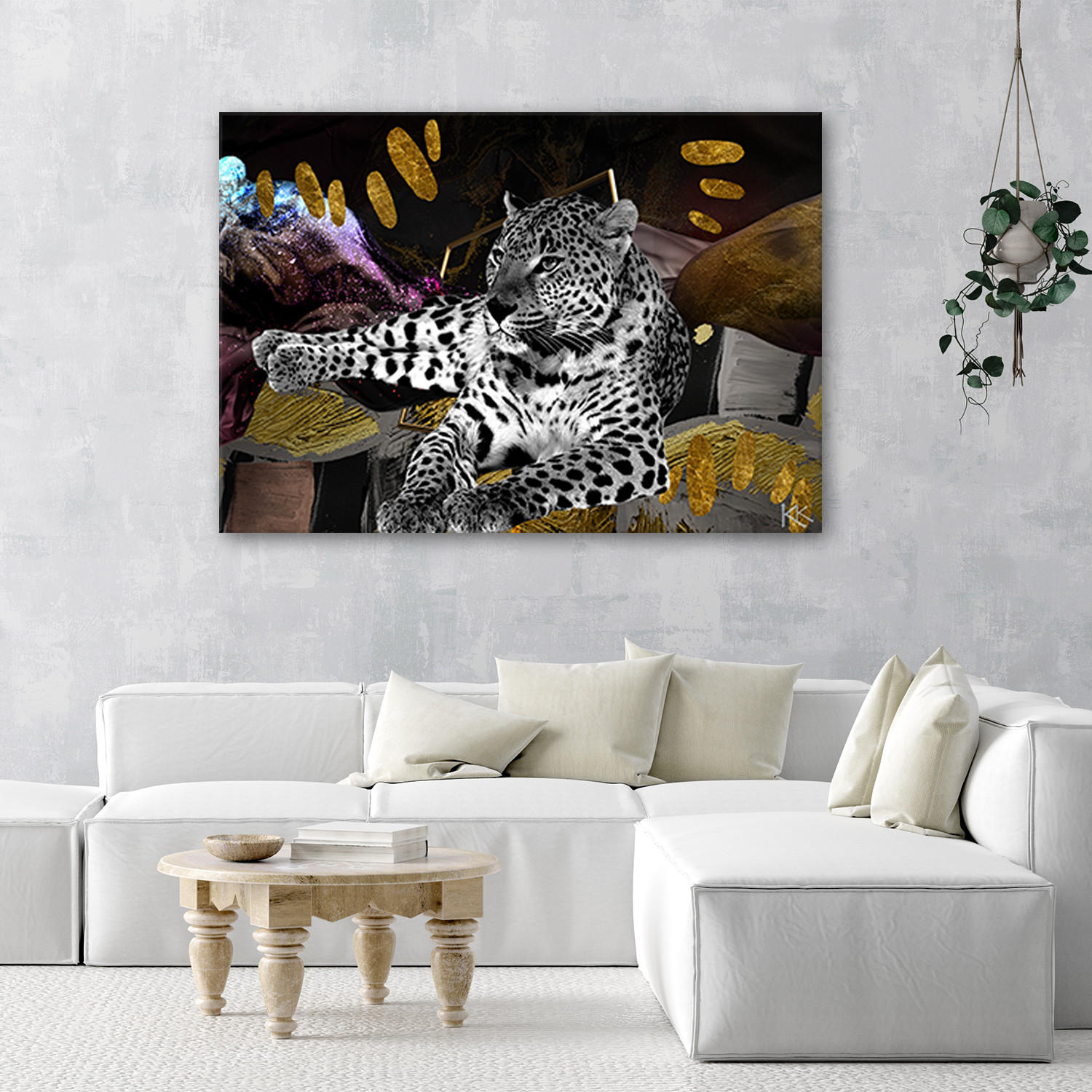 WANDBILD lampart farbige abstrakt - Schwarz, Textil (60/40cm) - Feeby