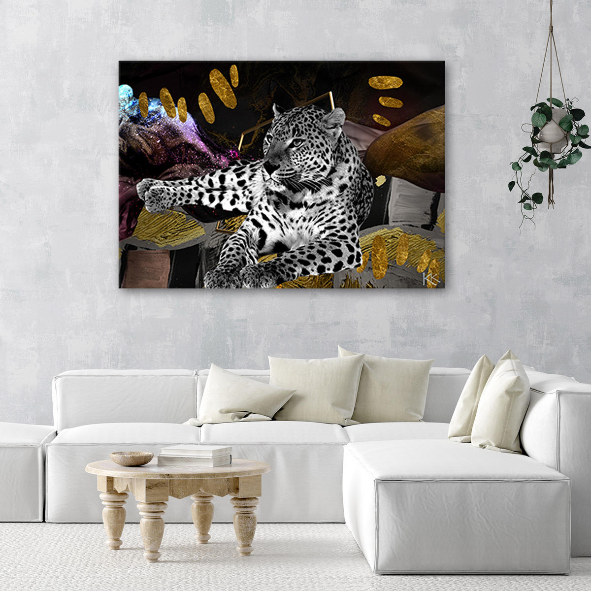 WANDBILD lampart farbige abstrakt - Schwarz, Textil (60/40cm) - Feeby