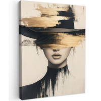 LEINWANDBILD Frau - Hut - Farbe 60x80 cm - Goldfarben, Textil (60/80cm) - MuchoWow