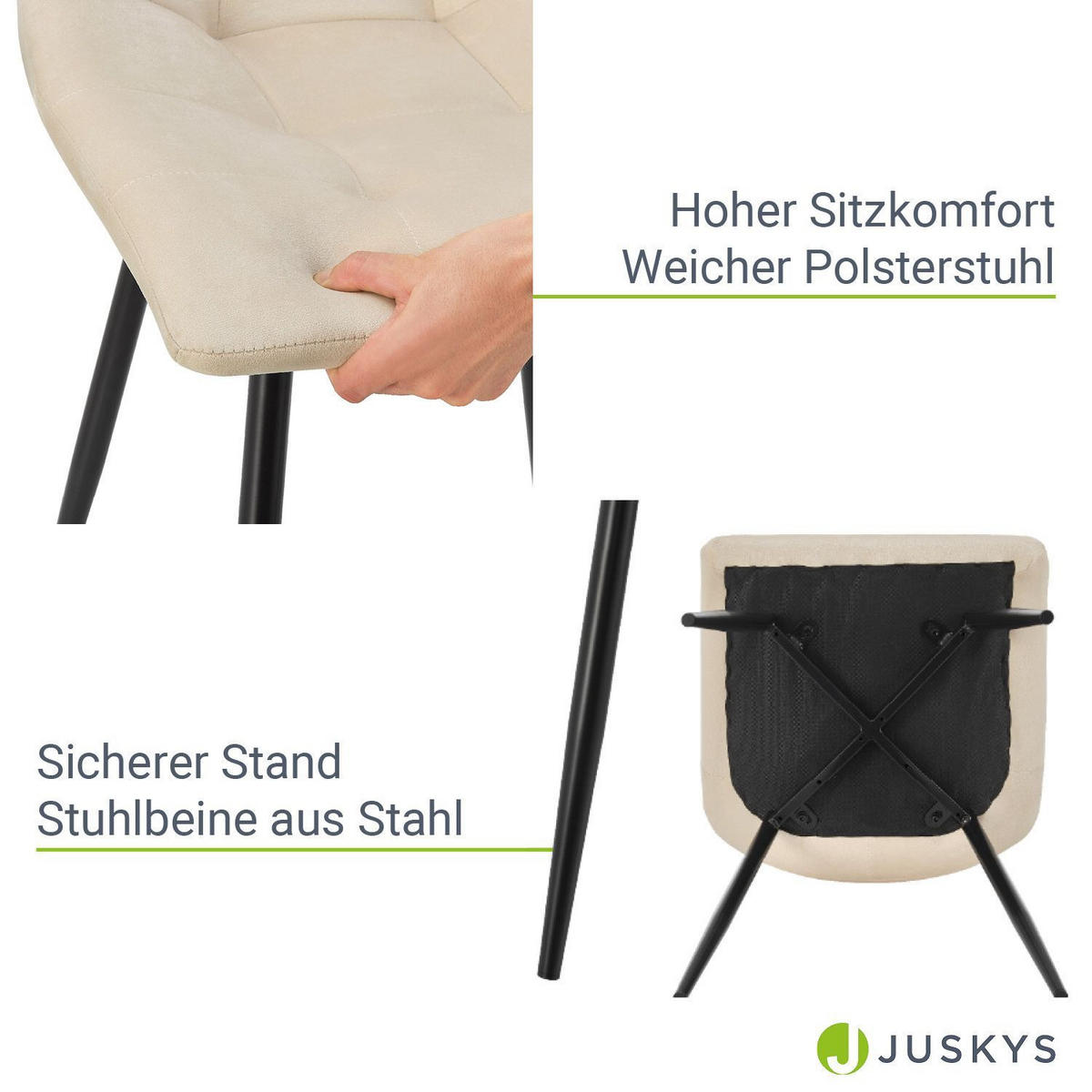 ESSZIMMERSTUHL Blanca Samt beige (4er-Set) - Beige, Textil (46/90/61cm) - Juskys