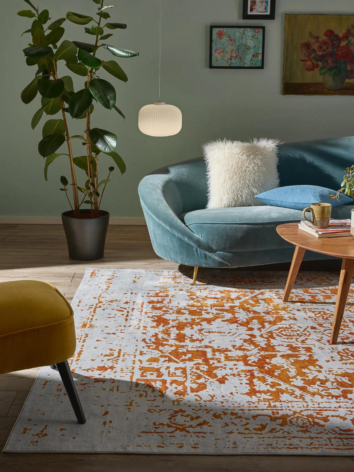 VINTAGE-TEPPICH Miray waschbar 160/230 cm - Orange/Grau, Kunststoff (160/230cm) - benuta Nest