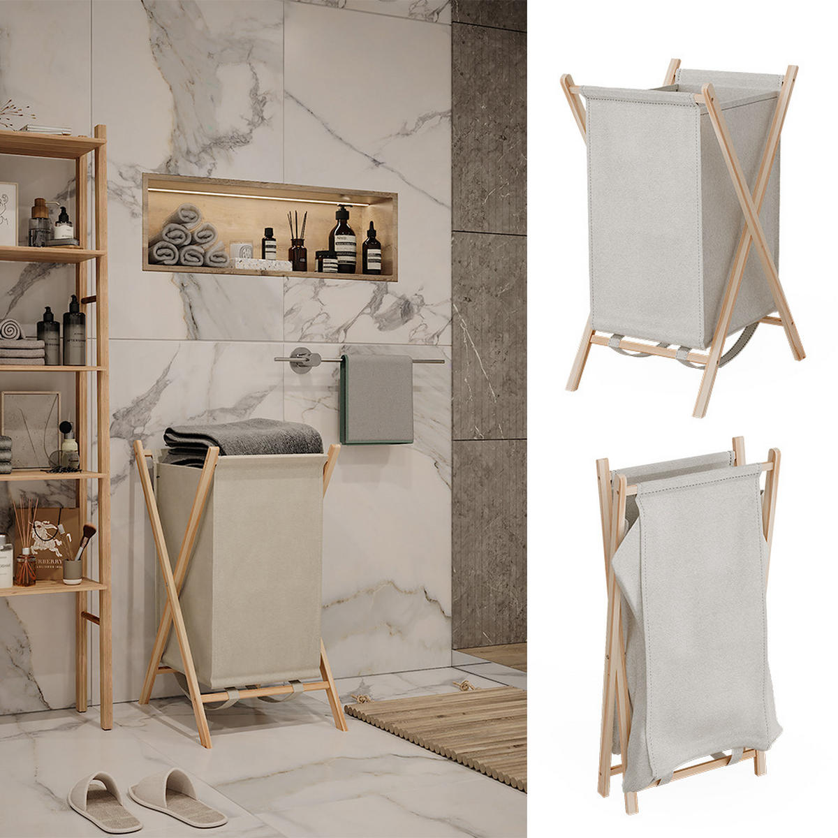 WÄSCHEKORB Bruno Beige 40 x 64 cm - Beige/Naturfarben, Holzwerkstoff (40/64/45cm) - Vicco