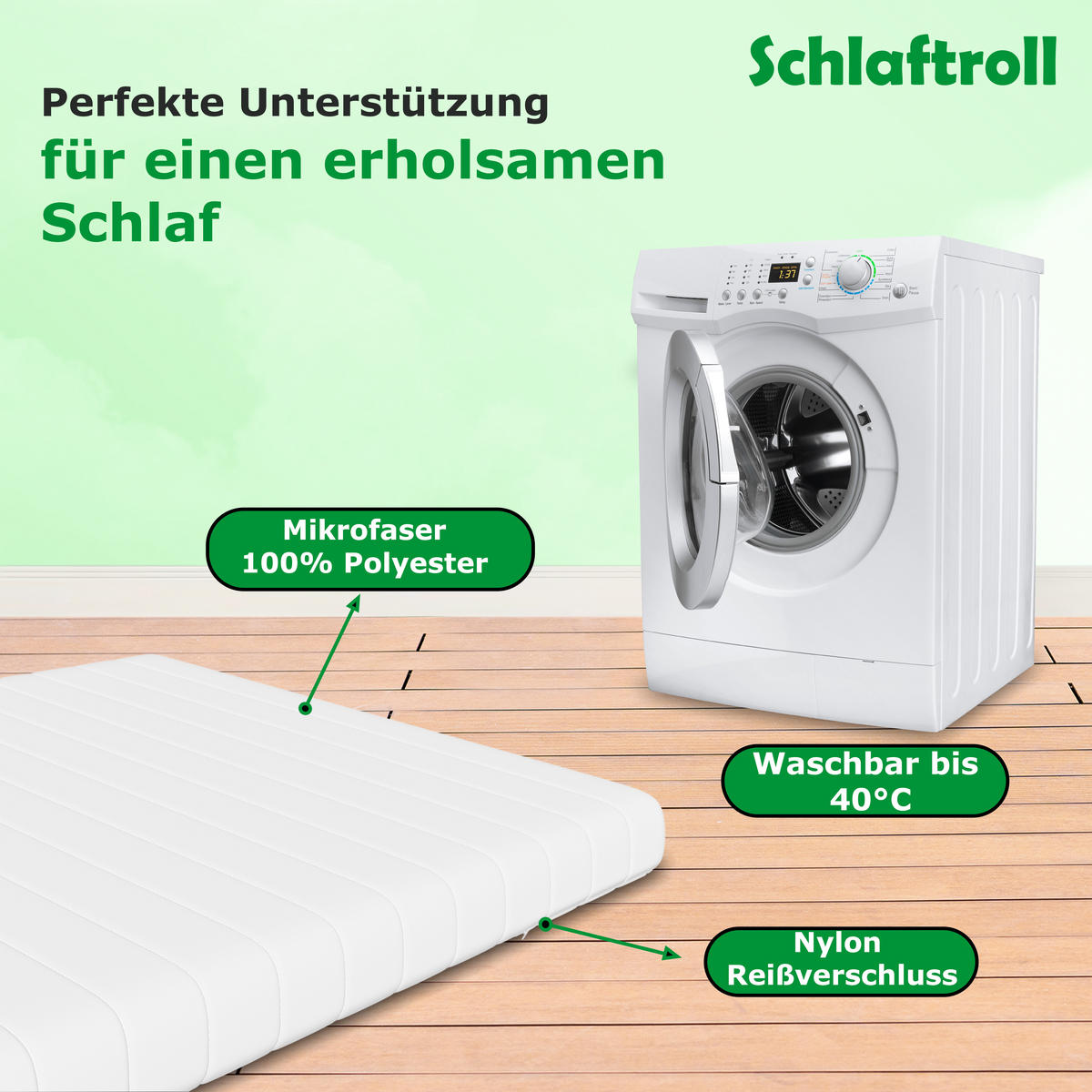 MATRATZENTOPPER 180x200 cm mit 11 cm Höhe & weißem Reißverschlussbezug - Weiß, Textil (180/200cm) - Schlaftroll