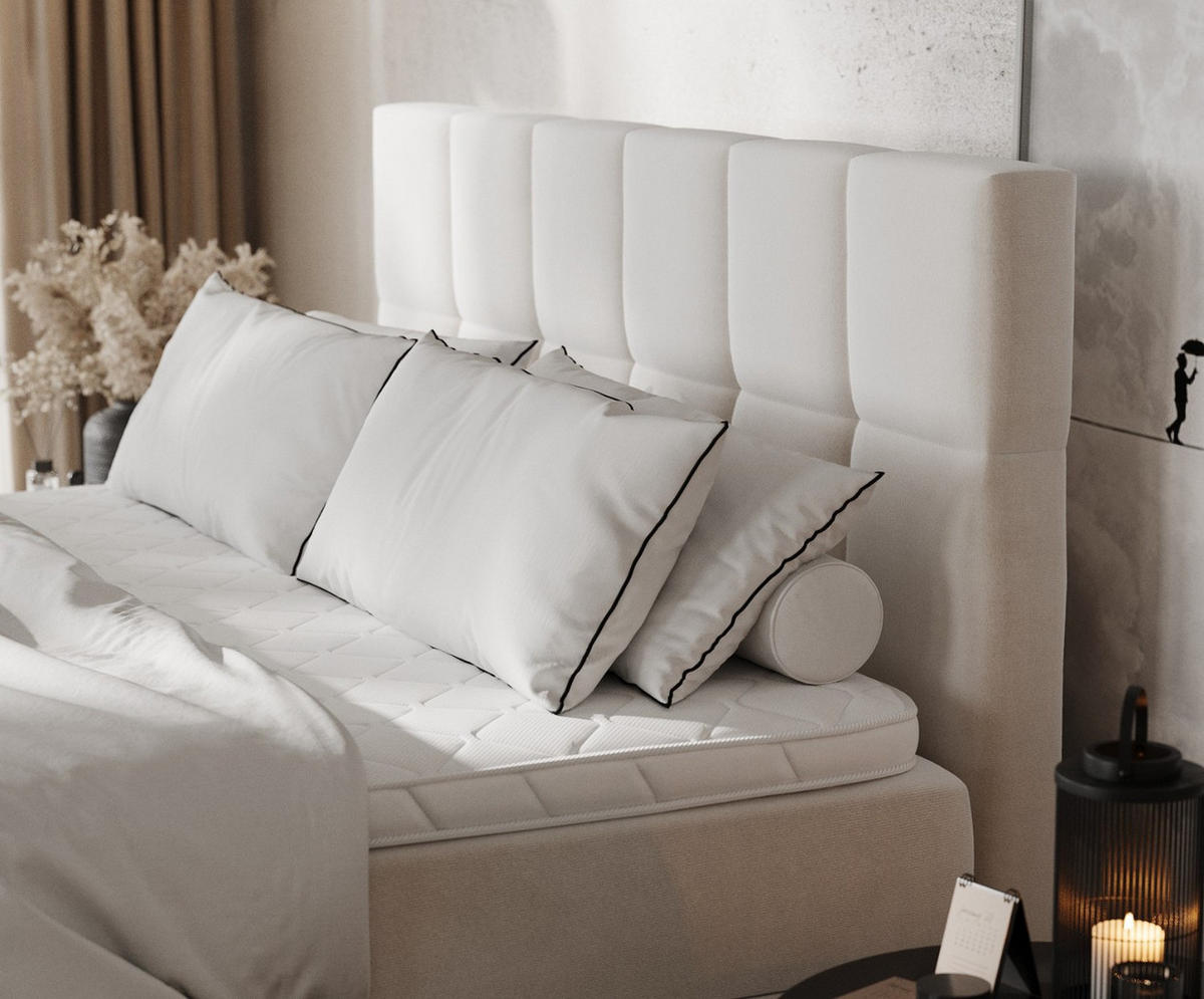 BOXBETT Savio 140/200 cm Creme im Paros Stoff - Creme/Schwarz, Holz/Holzwerkstoff (140/200cm) - AltaBeds