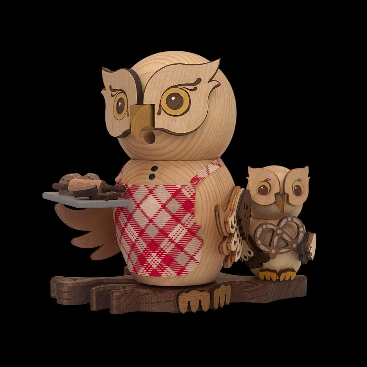 RAUCHFIGUR Eule Weihnachtsbäckerei mit Kind 15 cm - Multicolor, Holz (10/15/10cm)