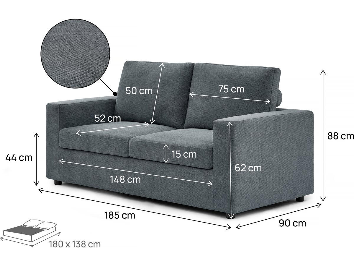 SCHLAFSOFA Elena Grau - Grau, Textil/Metall (185/88/90cm) - Habitat Garten