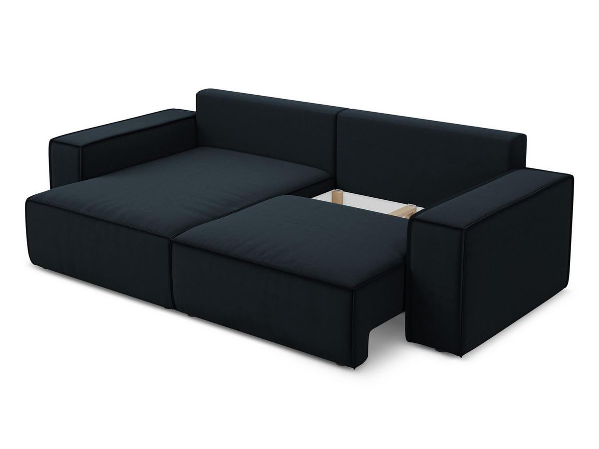 ECKSOFA mit Schlaffunktion Samt Stoff Blau - Blau/Schwarz, Kunststoff/Textil (148/257cm) - Makamii