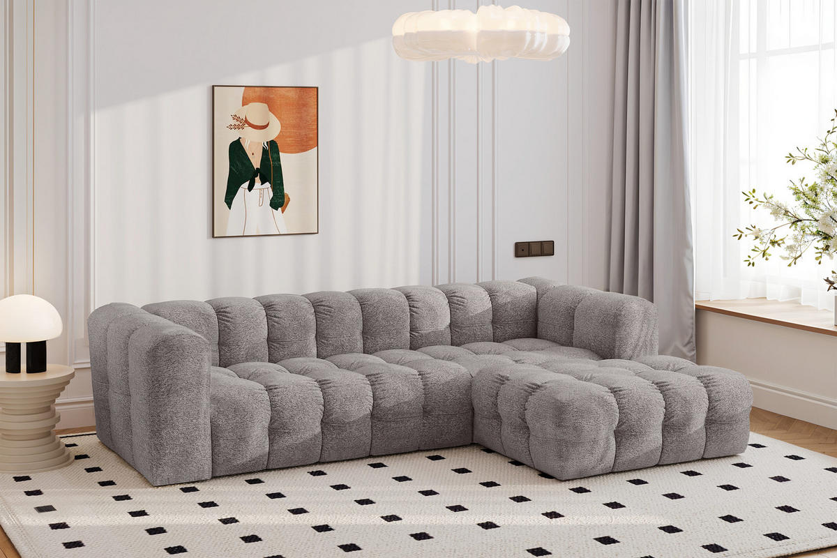 ECKSOFA L-form BALOO L, Chenille-Stoff Arena, Grau, Rechts - Grau, Holz (280/193cm) - Kaiser Möbel