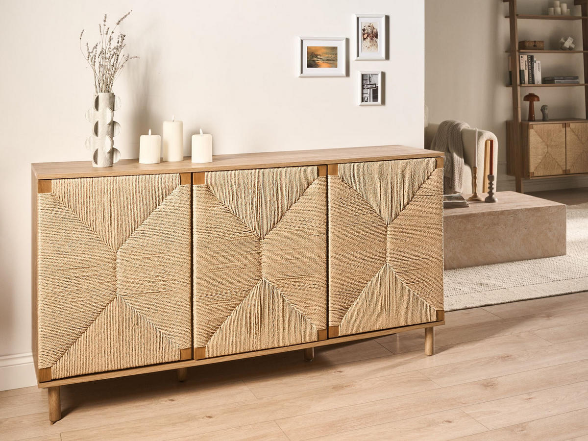 SIDEBOARD mit 3 Türen Hellbraun Bondi - Hellbraun/Braun, Holz/Holzwerkstoff (153/81/40cm) - Beliani