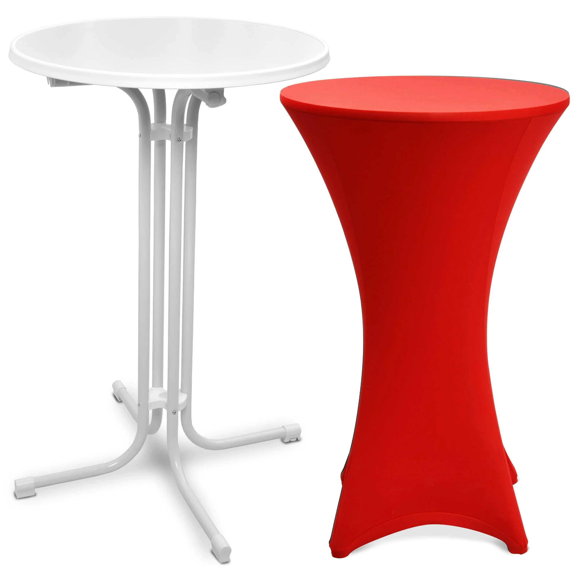 STEHTISCH Bellini Ø 70cm Weiß mit Stella Stehtischhusse Ø 70cm Rot - Rot/Weiß, Textil/Metall (70/70/110cm) - Beautissu 