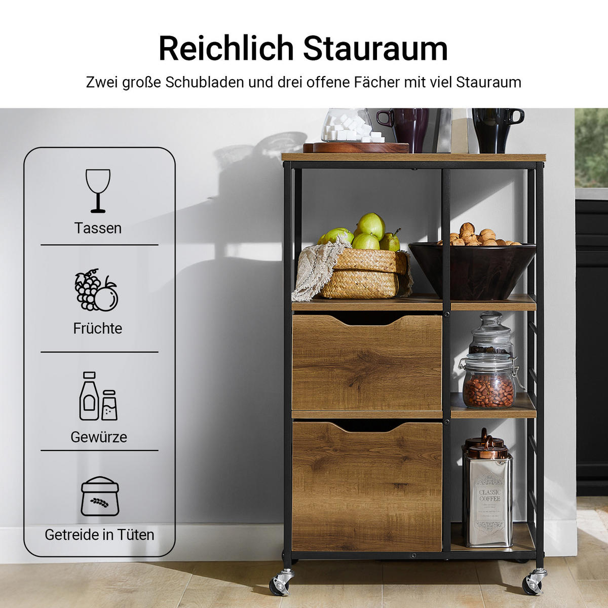 KÜCHENWAGEN Vintagebraun - Braun, Holzwerkstoff (53/89/37cm) - SoBuy