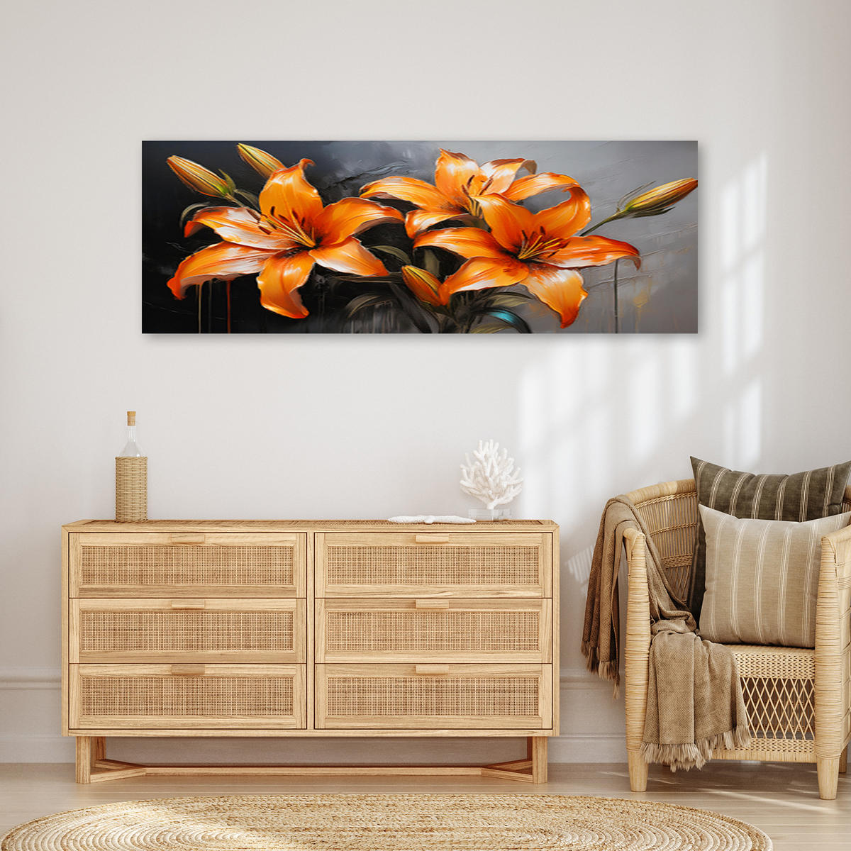 WANDBILD lilienblüten orange - Orange, Textil (90/30cm) - Feeby