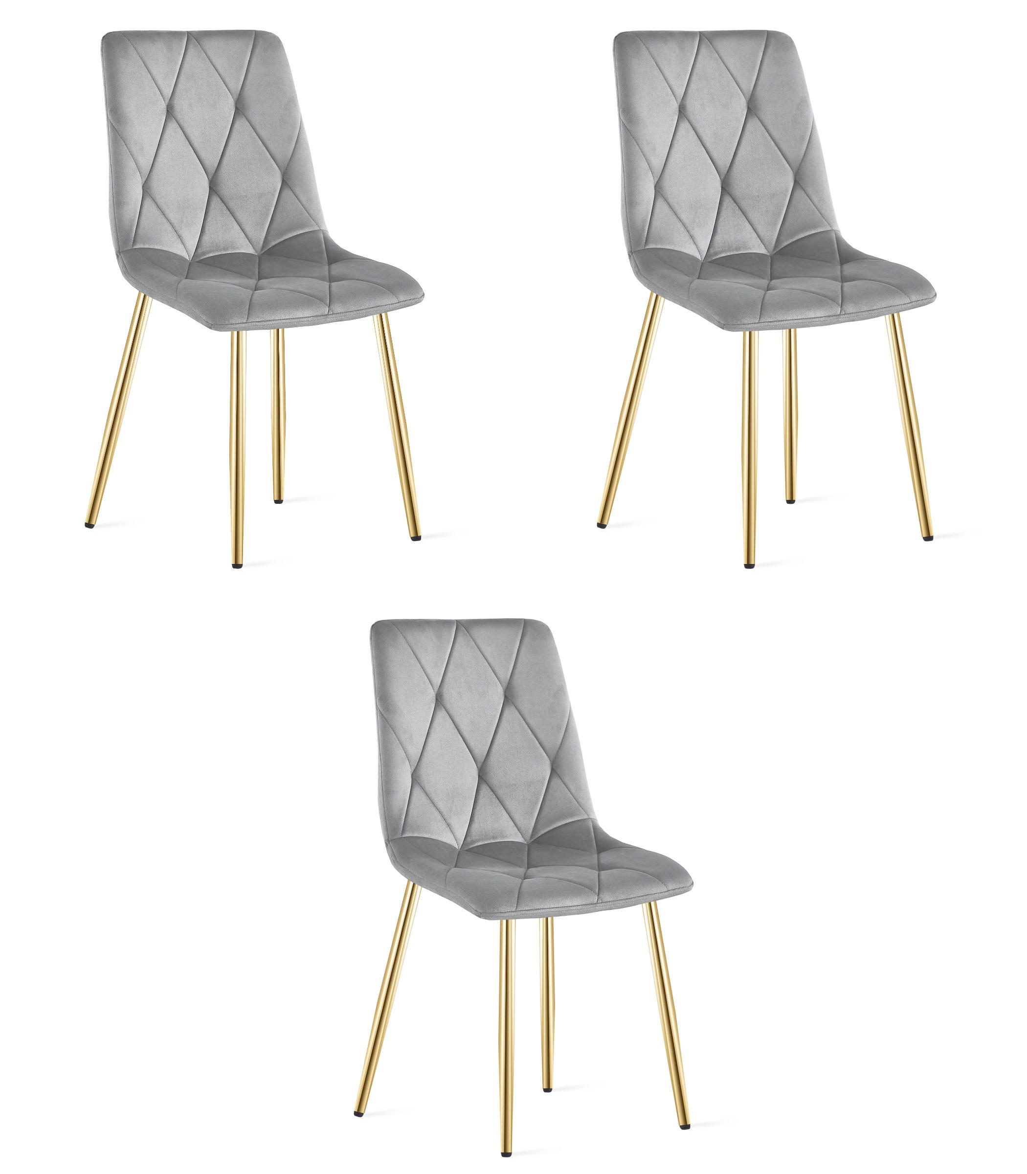 ESSZIMMERSTUHL 3-er Set TYRA hellgrauer Sitz, goldene Beine - Goldfarben/Hellgrau, Textil (44.5/87/54.5cm) - Valora