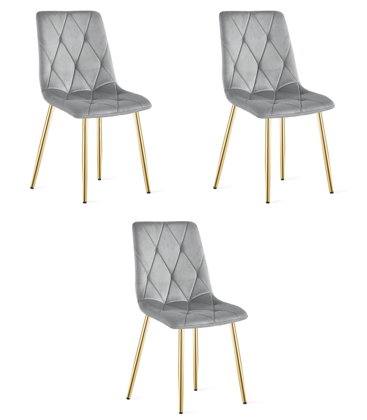 ESSZIMMERSTUHL 3-er Set TYRA hellgrauer Sitz, goldene Beine - Goldfarben/Hellgrau, Textil (44.5/87/54.5cm) - Valora