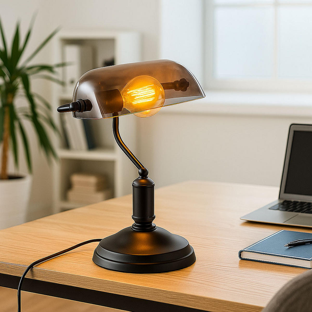 LED TISCHLEUCHTE Antique Schwarz - Schwarz, Glas (25/18/32cm) - Globo Lighting