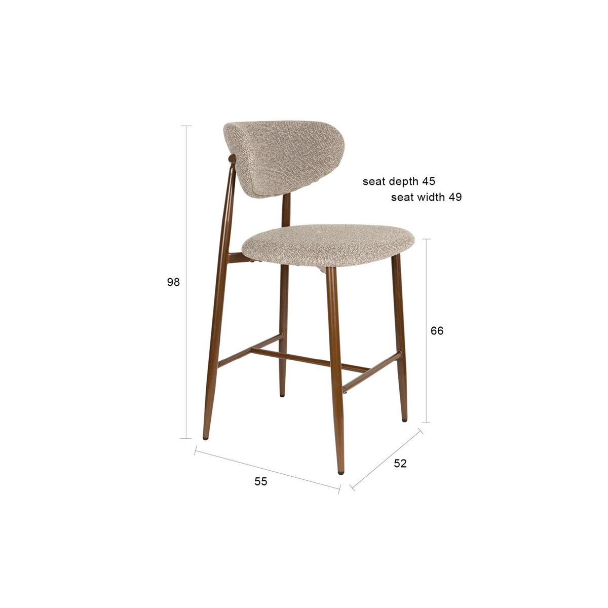 BARHOCKER Noor Rückenlehne 66 cm Taupe - 2 er Set - Taupe, Kunststoff (52/98/55cm) - Housecraft Living