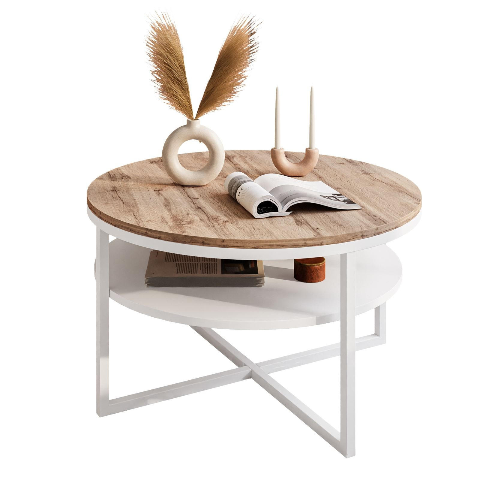 Lookway Couchtisch Weiß, Eiche Wotan 70x45.6x70 cm