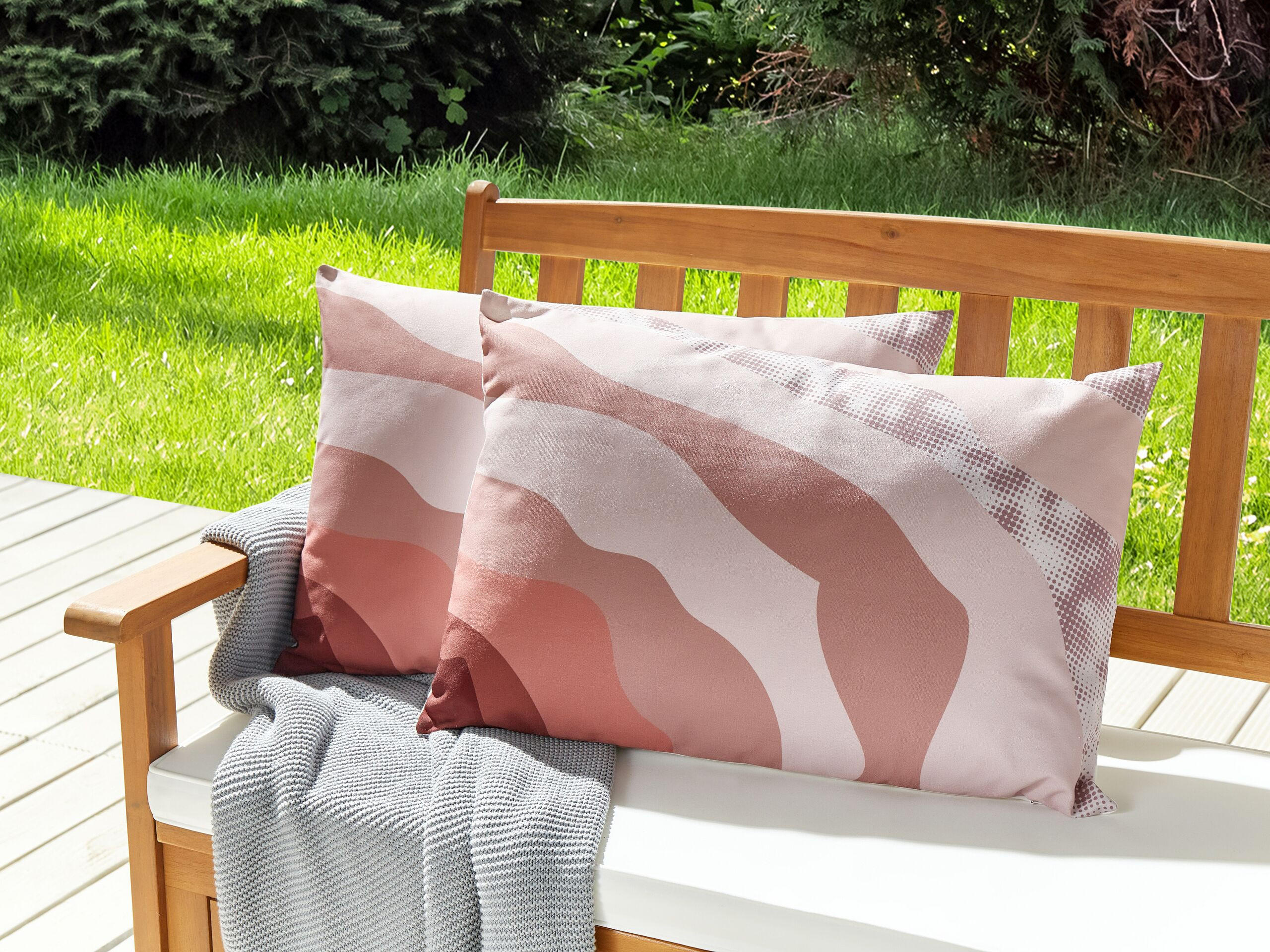 GARTENKISSEN 2er-Set abstraktem Motiv pastellrosa 40/60 cm Campei - Rosa, Textil (40/60cm) - Beliani