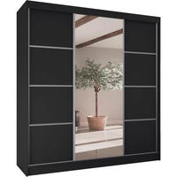 SCHWEBETÜRENSCHRANK Vilo II 200/61/215 schwarz+silber - Silberfarben/Schwarz, Holzwerkstoff (200/215/61cm) - Beautysofa