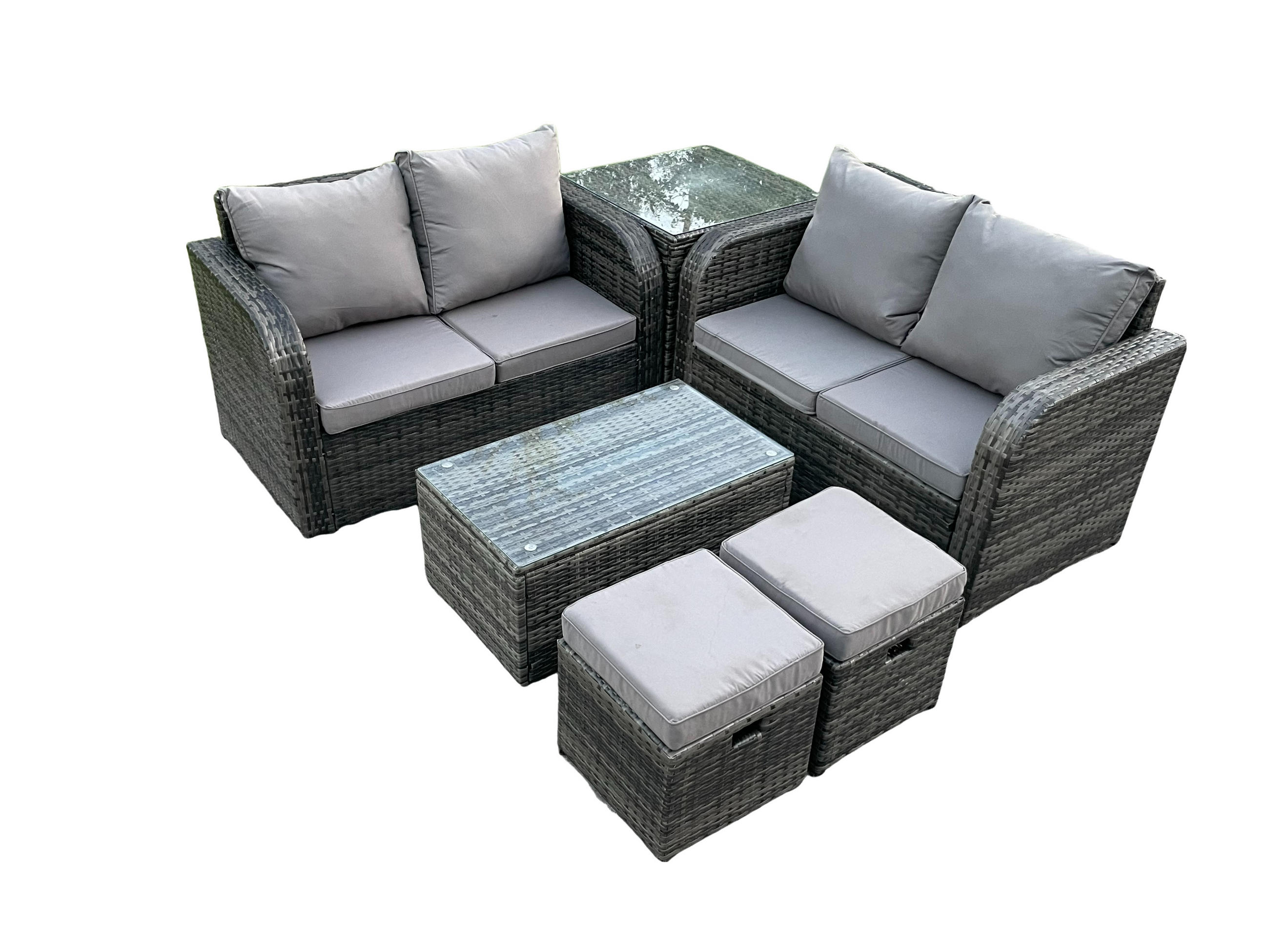 GARTENLOUNGE-SET Polyrattan Dunkelgrau 6-Sitzer - Dunkelgrau, Metall - Fimous