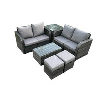 GARTENLOUNGE-SET Polyrattan Dunkelgrau 6-Sitzer - Dunkelgrau, Metall - Fimous