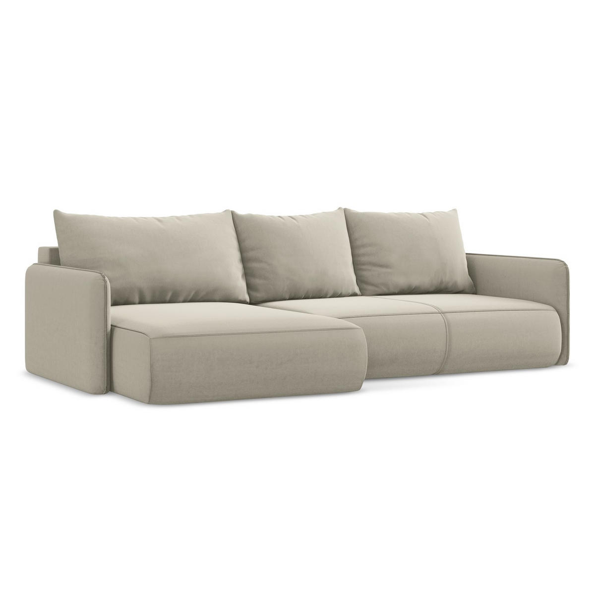 ECKSOFA mit Schlaffunktion Samt Stoff Creme - Perlmutt/Creme, Kunststoff/Textil (148/240cm) - LaMiaSofa