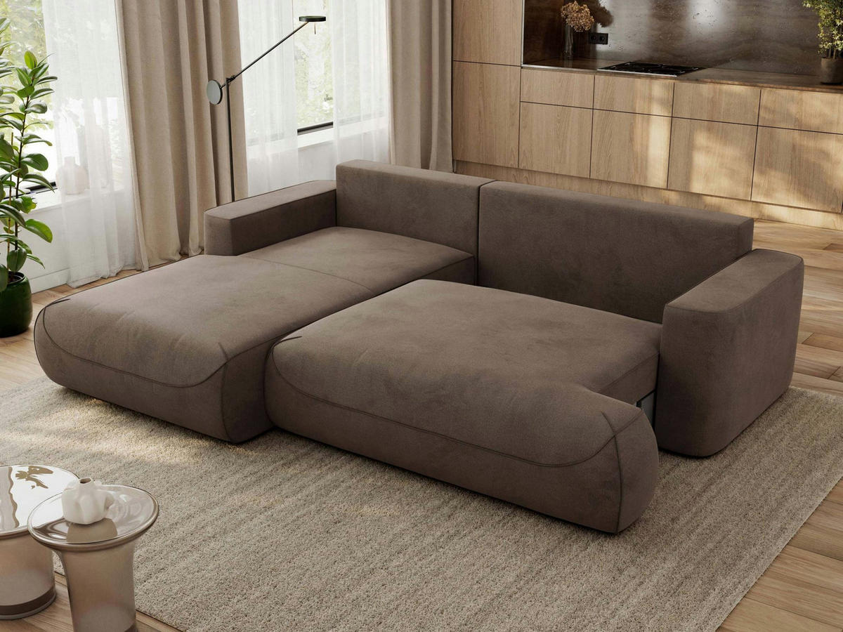 ECKSOFA OVO L Braun Velvet - Links Seite - Schwarz/Braun, Kunststoff/Textil (271/195cm) - MKS