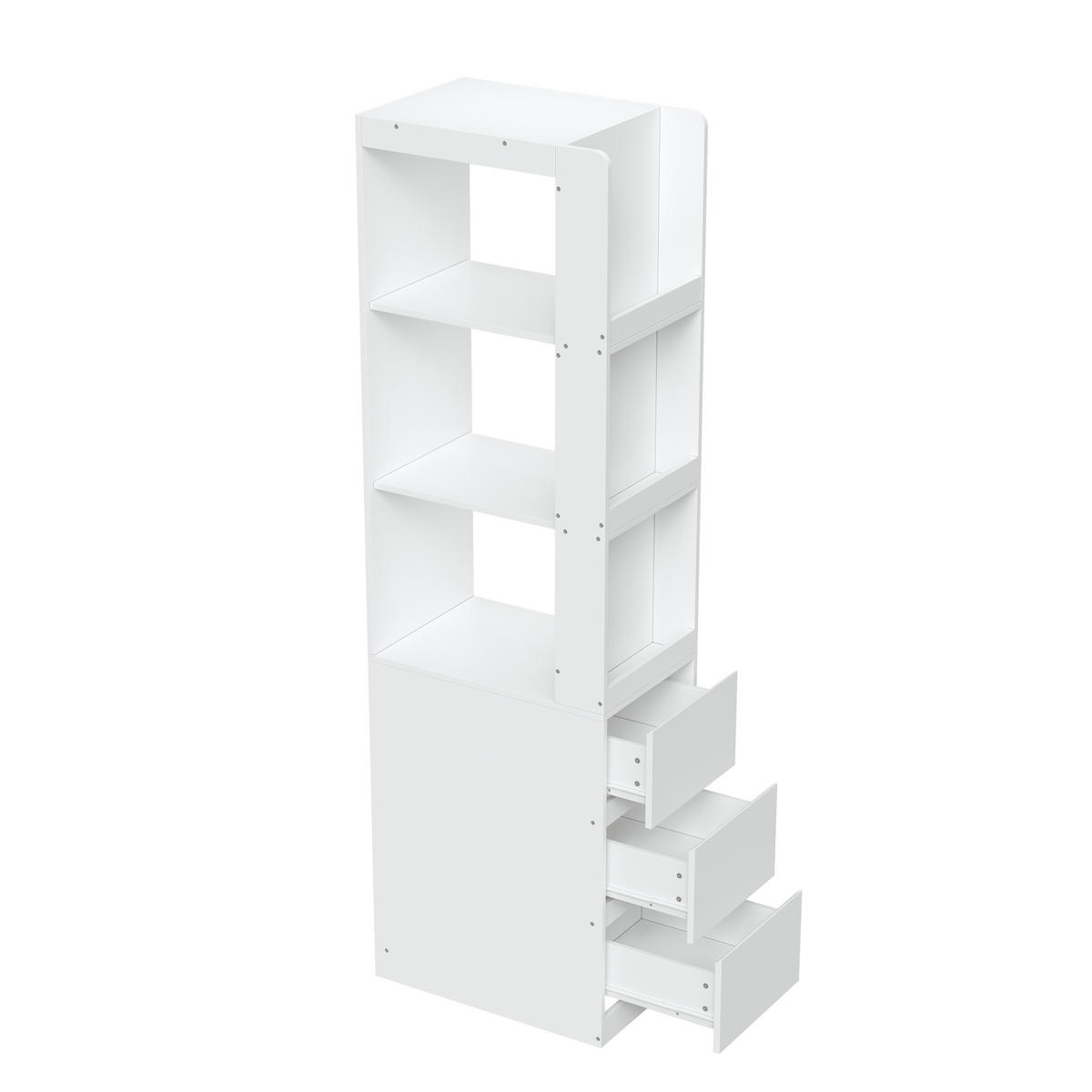 BÜCHERREGAL 60cm 200cm hoch 3 Fächer 3 Schubladen Anti-Kipp - Weiß, Holzwerkstoff (60/200/40cm) - FLIEKS