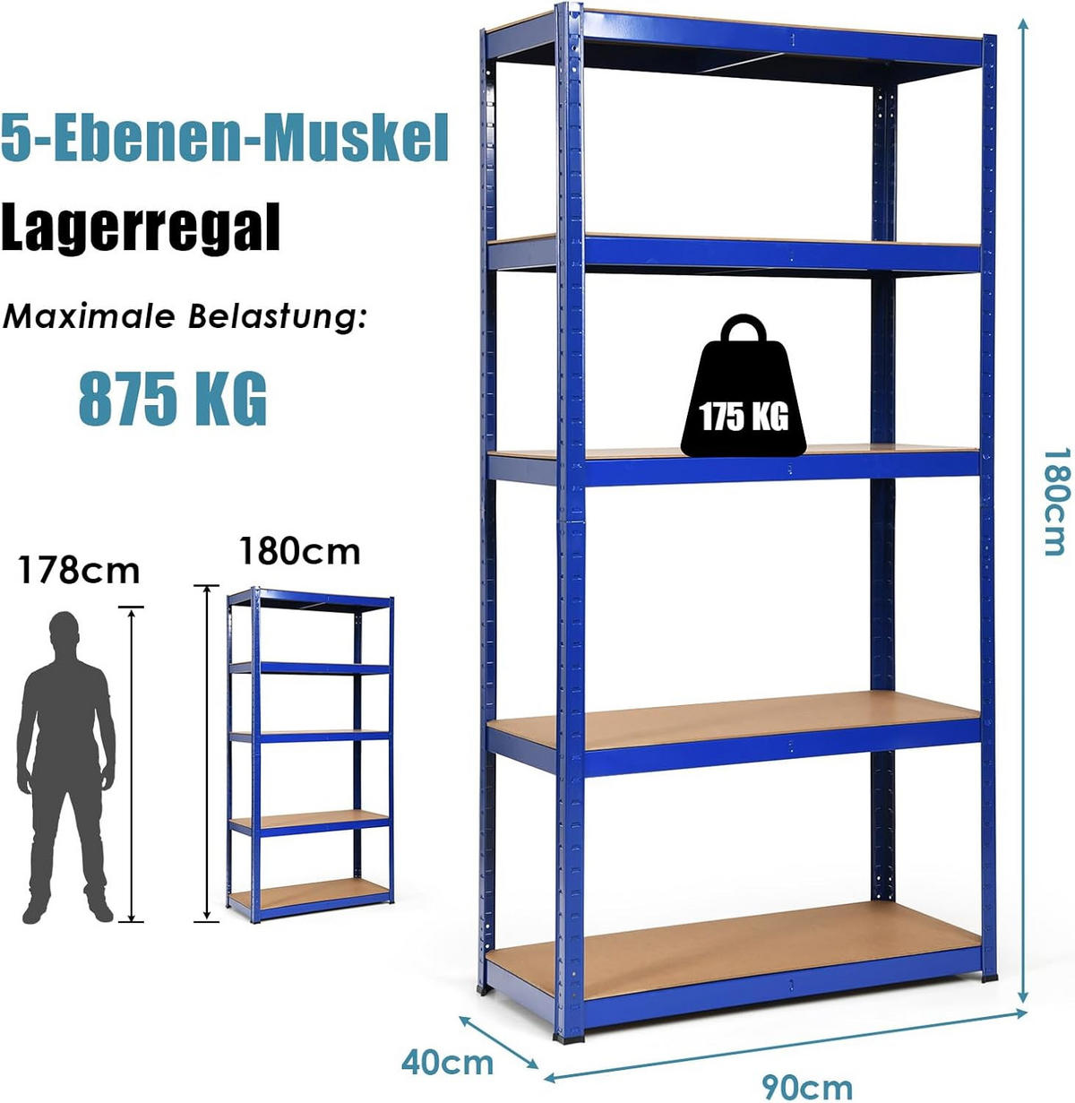 LAGERHYLLOR Blå - Blå, Trä (90/180/40cm) - COSTWAY