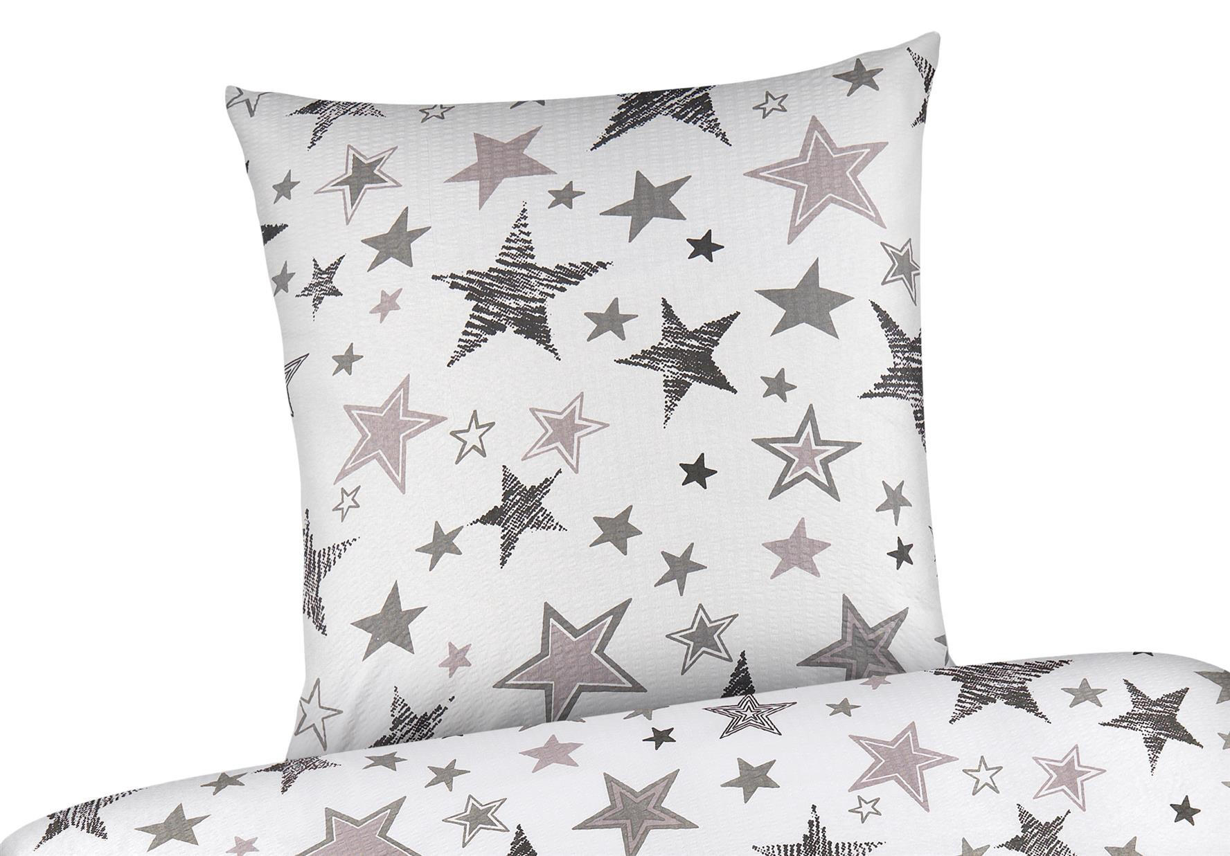 SEERSUCKER-BETTWÄSCHE 135x200 Sterne Sommer Bettbezug Bügelfrei aus 100% Baumwolle, Bettbezüge Muster Weiß Grau - Weiß, Textil (135/200cm) - Carpe Sonno