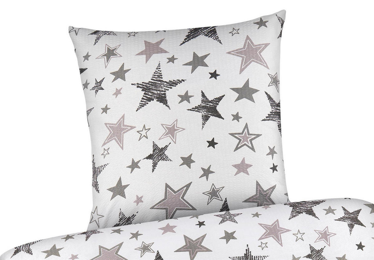 SEERSUCKER-BETTWÄSCHE 135x200 Sterne Sommer Bettbezug Bügelfrei aus 100% Baumwolle, Bettbezüge Muster Weiß Grau - Weiß, Textil (135/200cm) - Carpe Sonno