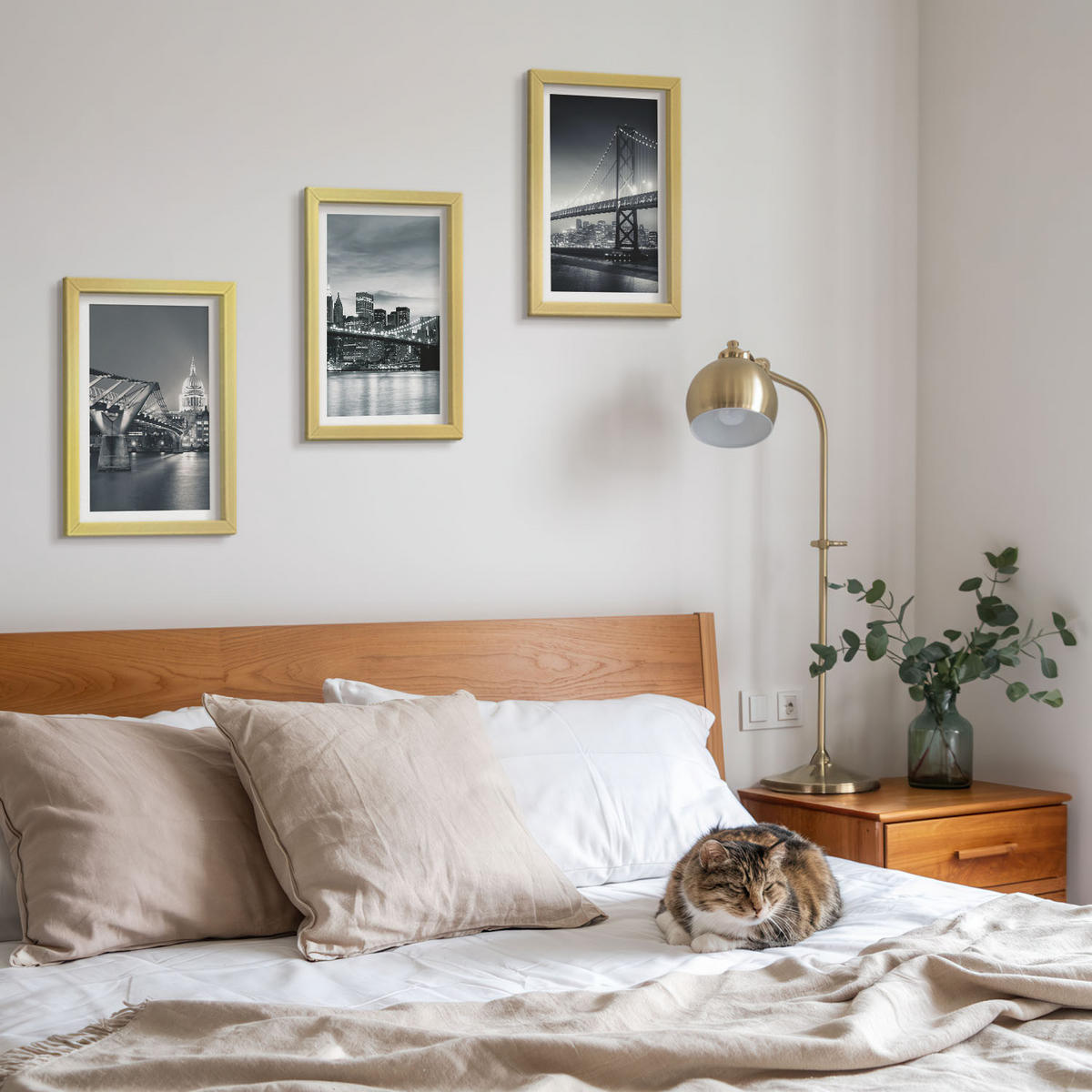 WANDBILDER 3er Set - 20x30 cm Goldrahmen - Brücken, Stadtarchitektur, Grau - Goldfarben, Kunststoff (20/30cm) - ArtPrintCave