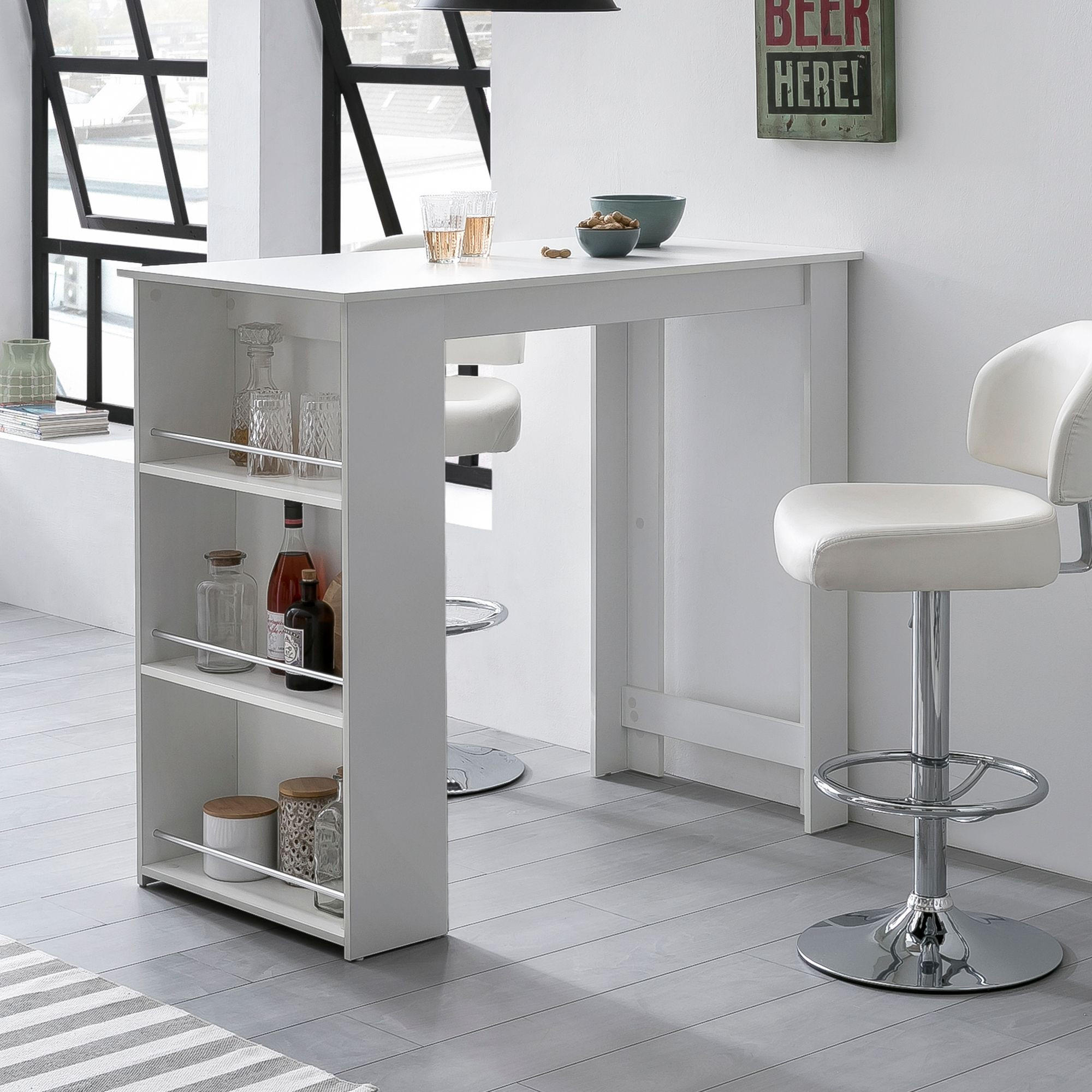 KÜCHENTRESEN GANDER Edelstahl 3 Fächer Ablage, Weiß 120x60x107 cm - Weiß, Holz/Metall (120/107/60cm) - KADIMA DESIGN