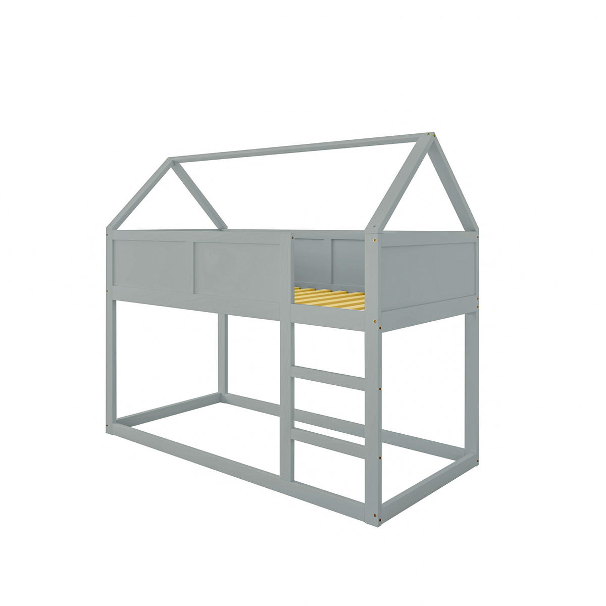 ETAGENBETT 90/200 cm grau mit Treppe aus Massivholz - Grau, Holz (90/200cm) - OKWISH