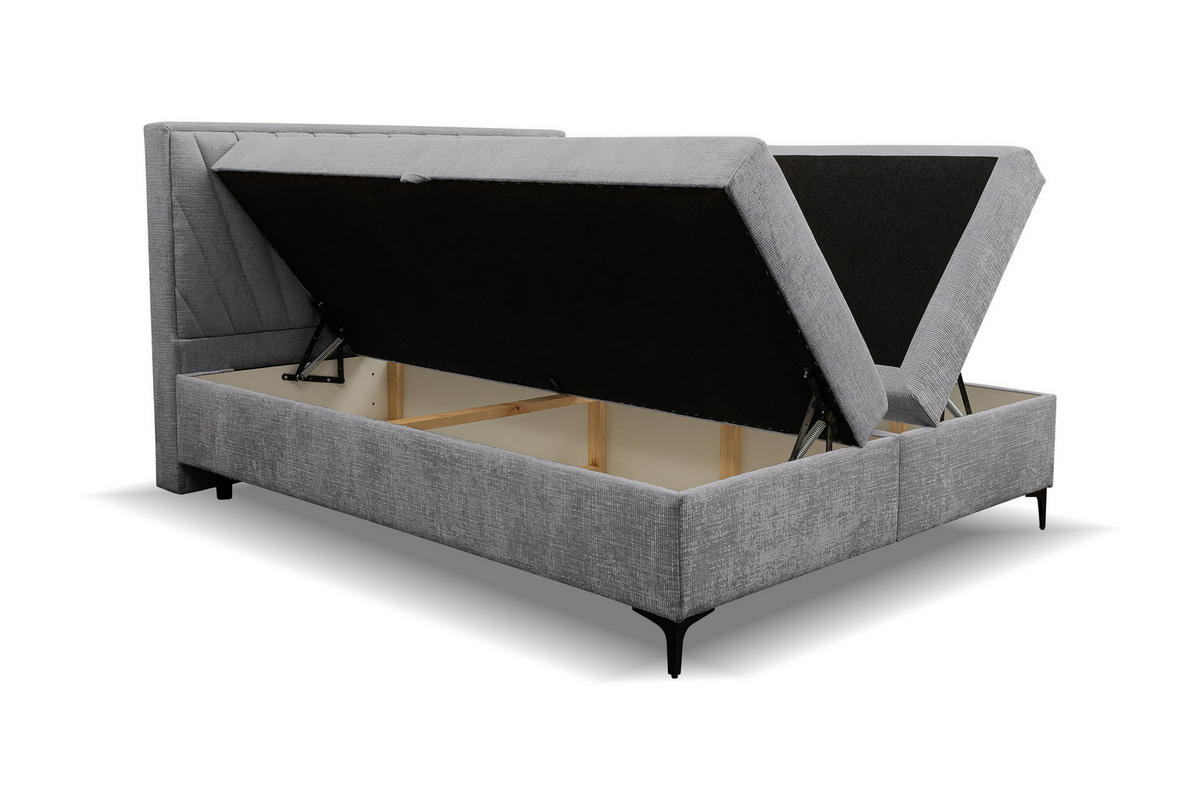 BOXBETT Cimone mit 2 Bettkästen, Maße: 140x200 cm, Farbe: Grau, Velourstoff, mit Bonell-Matratze inkl. Topper - Grau, Holz/Kunststoff (140/200cm) - VENASI MÖBEL