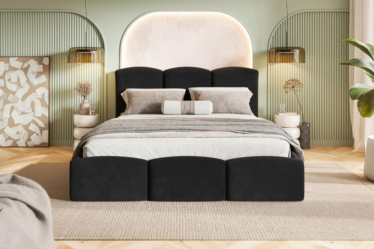 POLSTERBETT 160x200 Roma Slim mit Bettkasten, Lattenrost, Velvet Schwarz - Schwarz, Holz/Textil (160/200cm) - Emporius