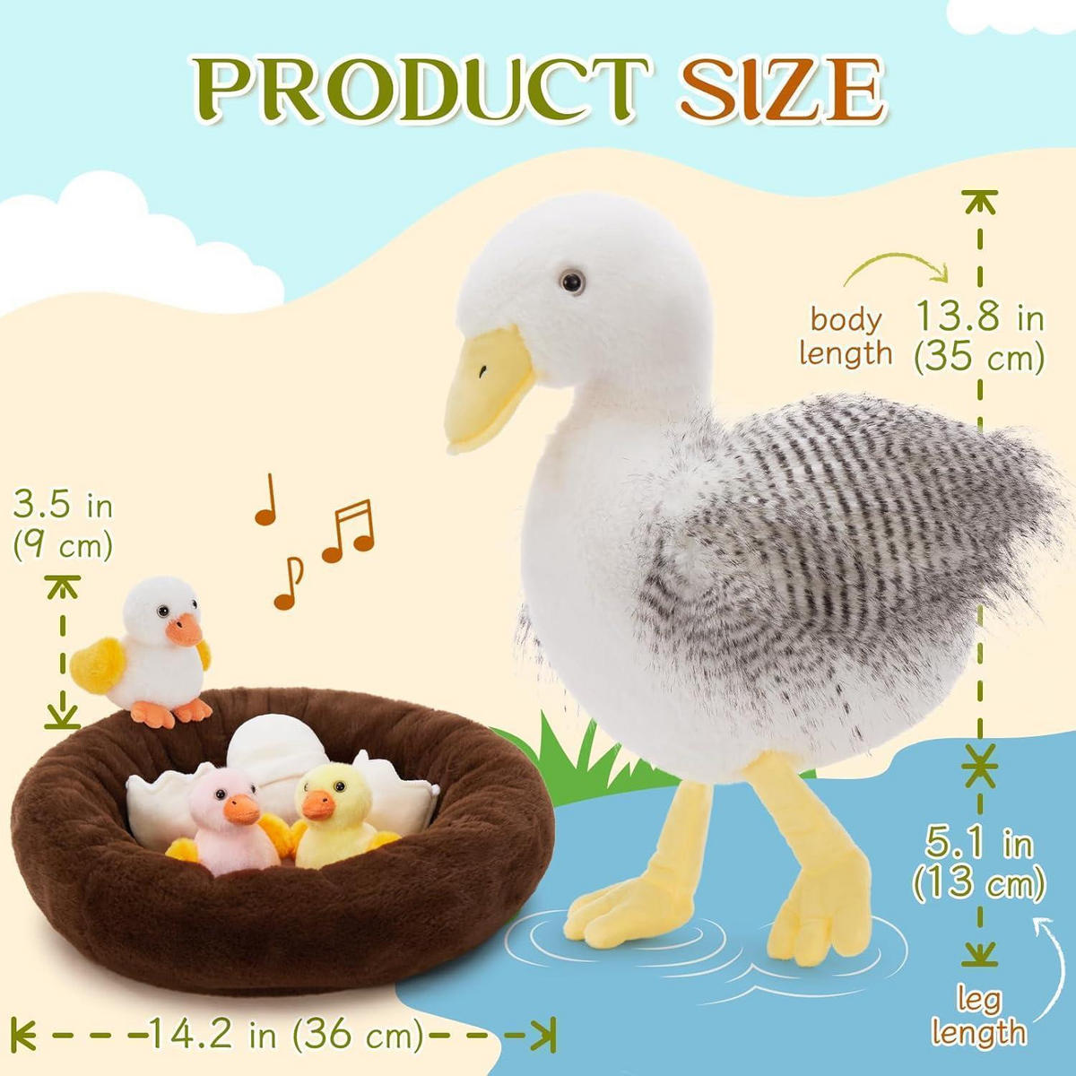STOFFTIER Ente mit Küken 4-teiliges Set 35 cm - Multicolor, Textil (32/35cm)