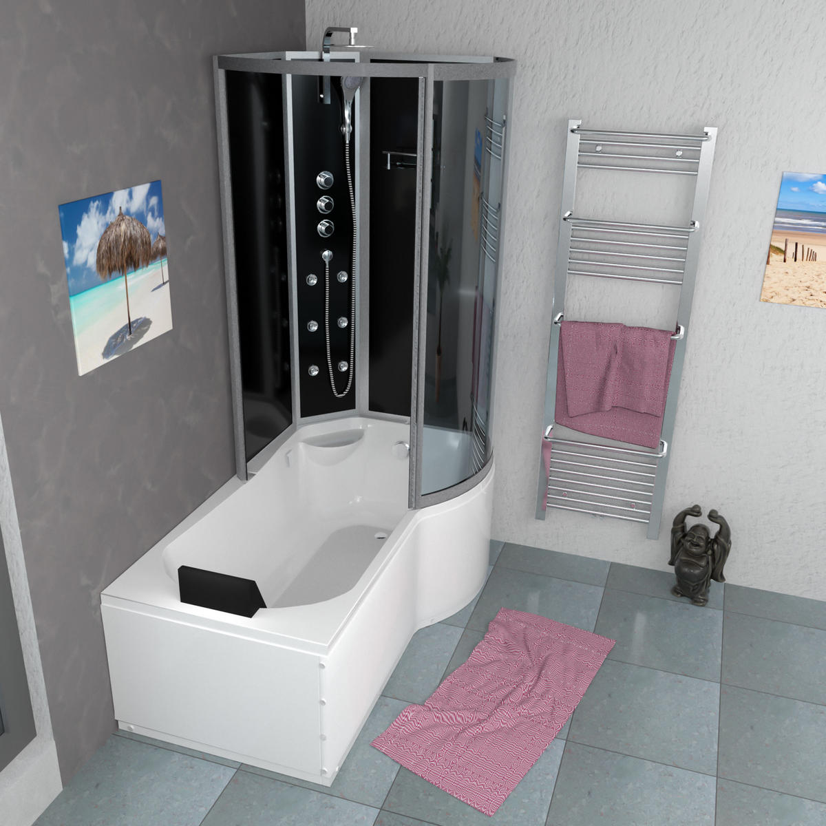 DUSCHKABINE mit Wanne K50-L32 Schwarz 170x100 - Schwarz, Glas/Kunststoff (170/98/225cm) - AcquaVapore by Sandra Jentho