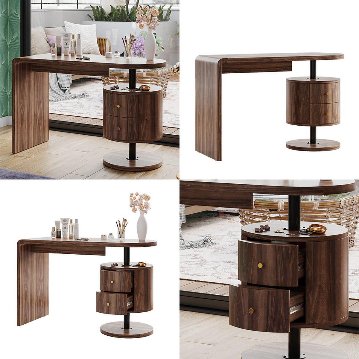 SCHMINKTISCH Lara Eiche rustikal 120 cm mit 2 Schubladen - Wildeiche, Holzwerkstoff (50/120/76cm) - Vicco