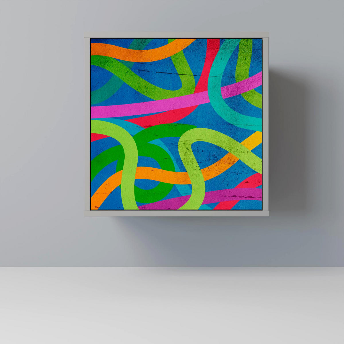 SIDEBOARD STREAMER TANGLE, Grau, 57,5x42x67,5 cm, Schwarze Metall-Rahmenfüße - Multicolor/Schwarz, Holzwerkstoff/Metall (57.5/67.5/42cm) - SpaceRebels